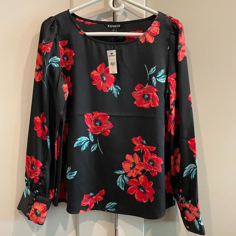 Express black floral blouse (S)